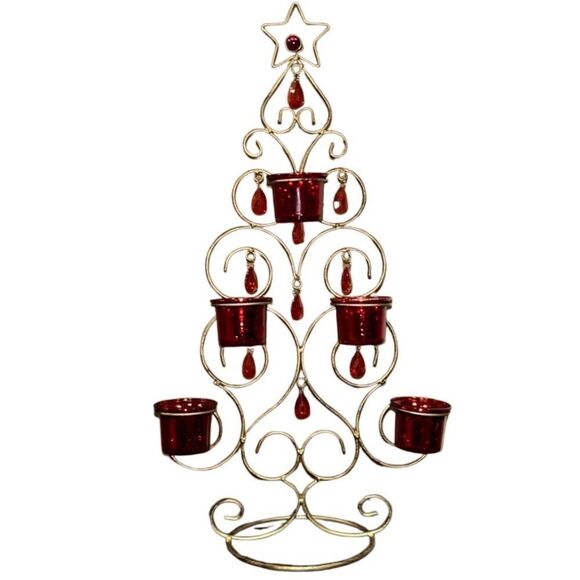 Rustic Metal Christmas Tree Candle Holder - Picture 1 of 9
